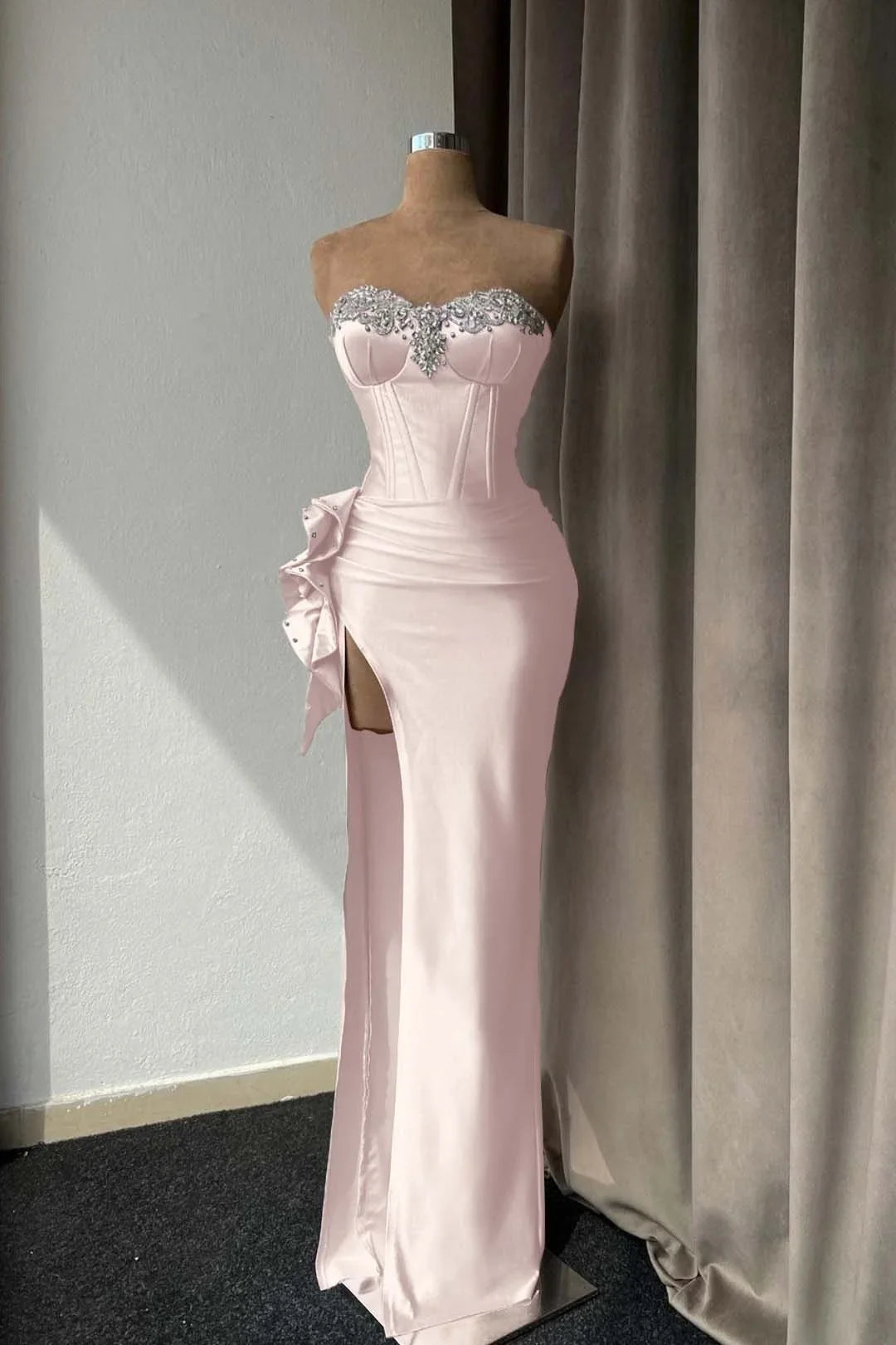 Mermaid Strapless Beaded Maxi Party Dress