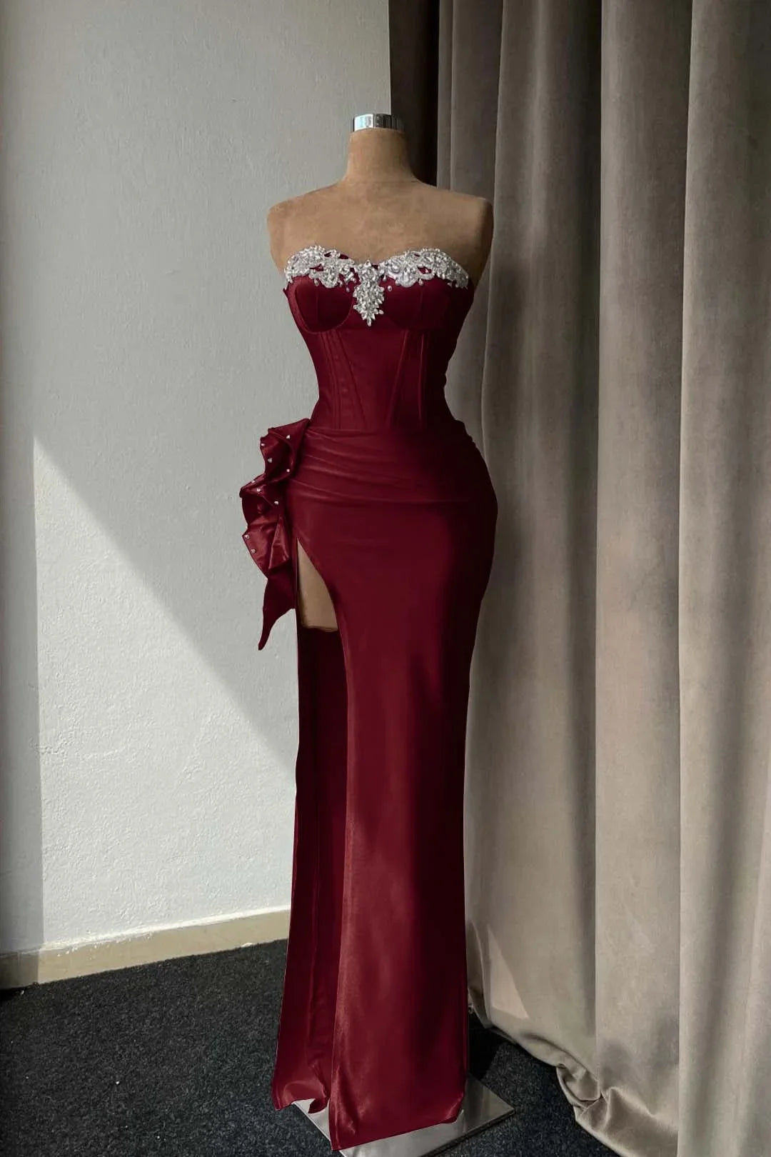 Mermaid Strapless Beaded Maxi Party Dress