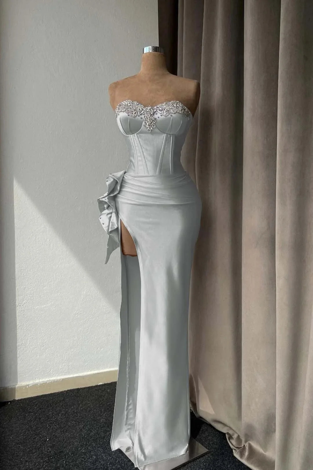 Mermaid Strapless Beaded Maxi Party Dress