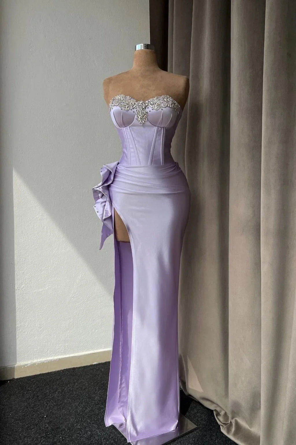 Mermaid Strapless Beaded Maxi Party Dress