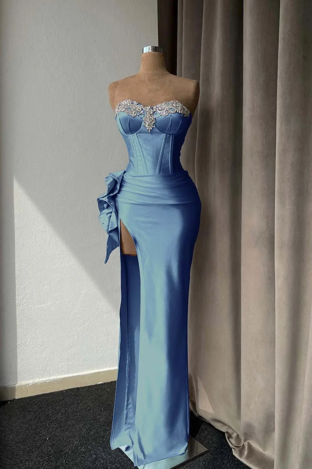 Mermaid Strapless Beaded Maxi Party Dress