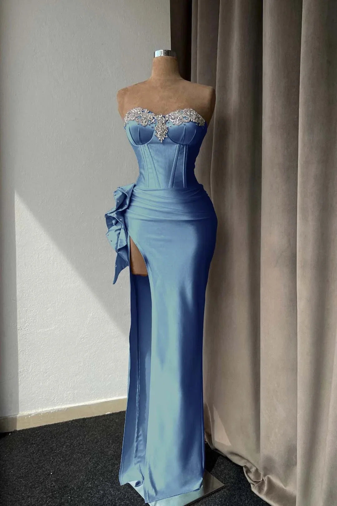 Mermaid Strapless Beaded Maxi Party Dress