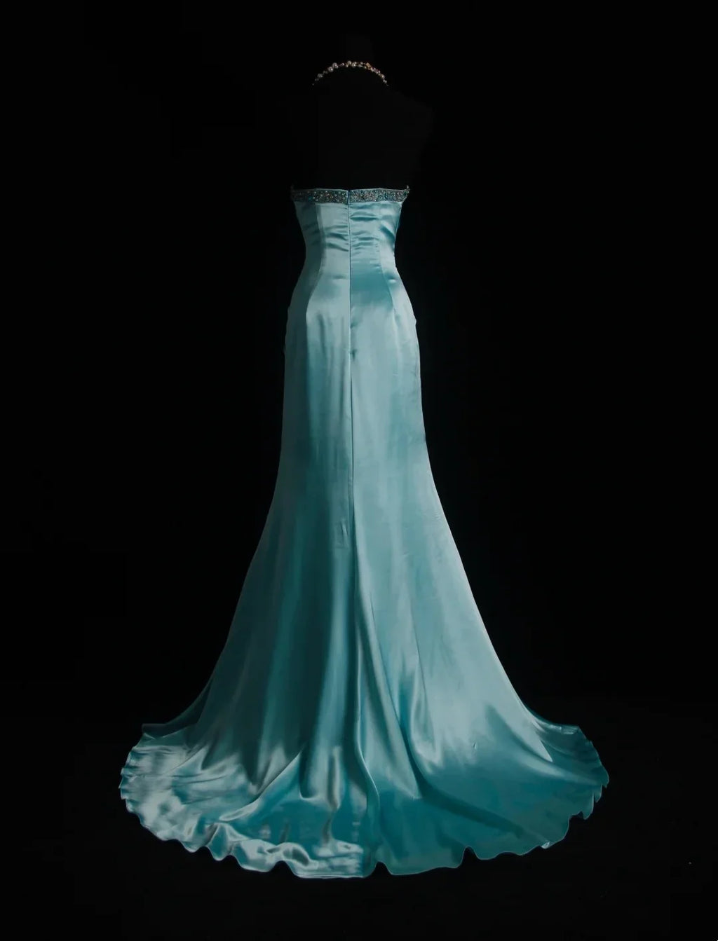 Mermaid Strapless Beaded Turquoise Maxi Prom Dress