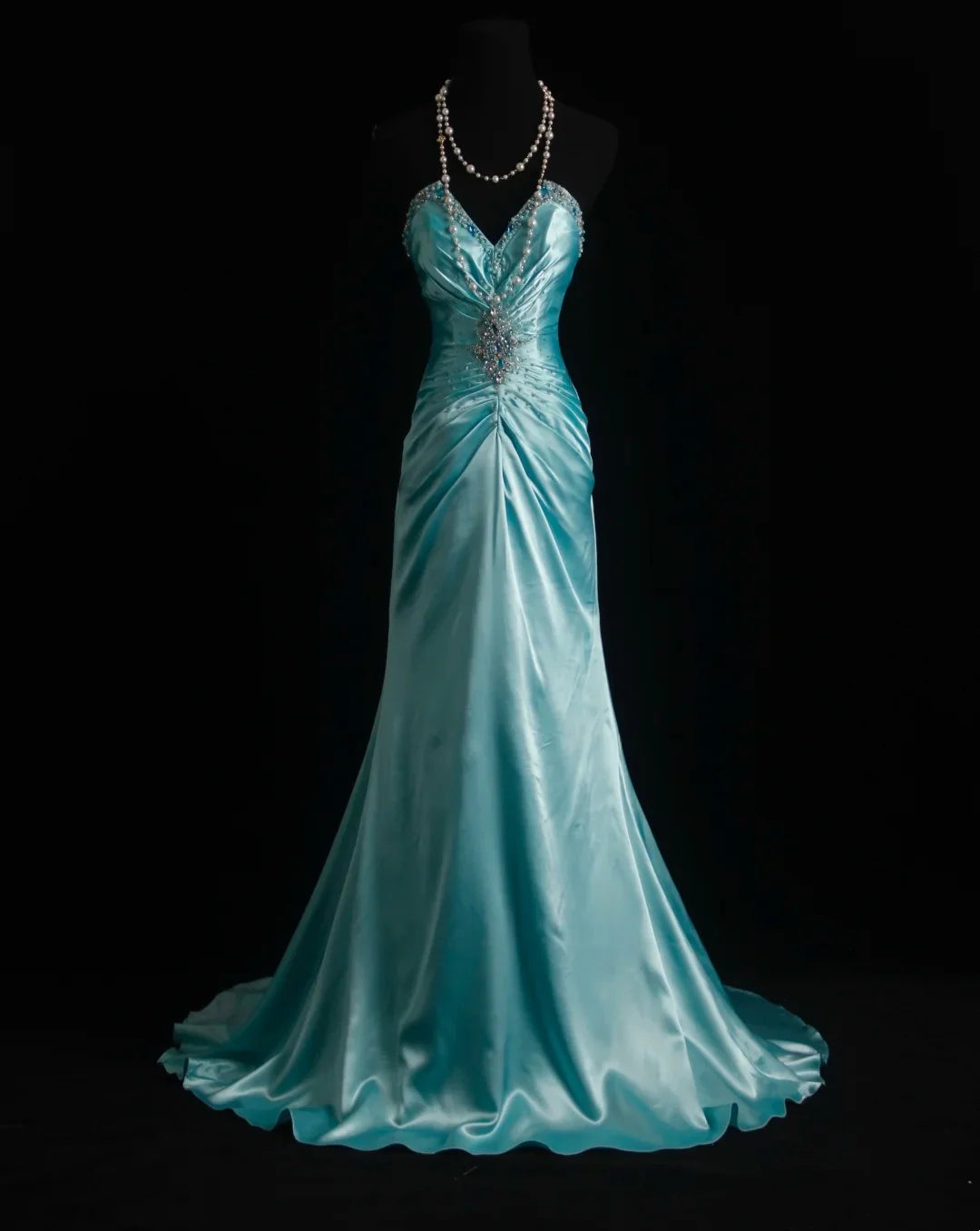 Mermaid Strapless Beaded Turquoise Maxi Prom Dress
