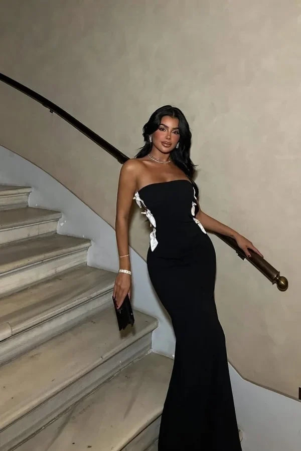 Black Mermaid Strapless Bow Cutout Maxi Evening Dress