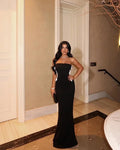 Black Mermaid Strapless Bow Cutout Maxi Evening Dress