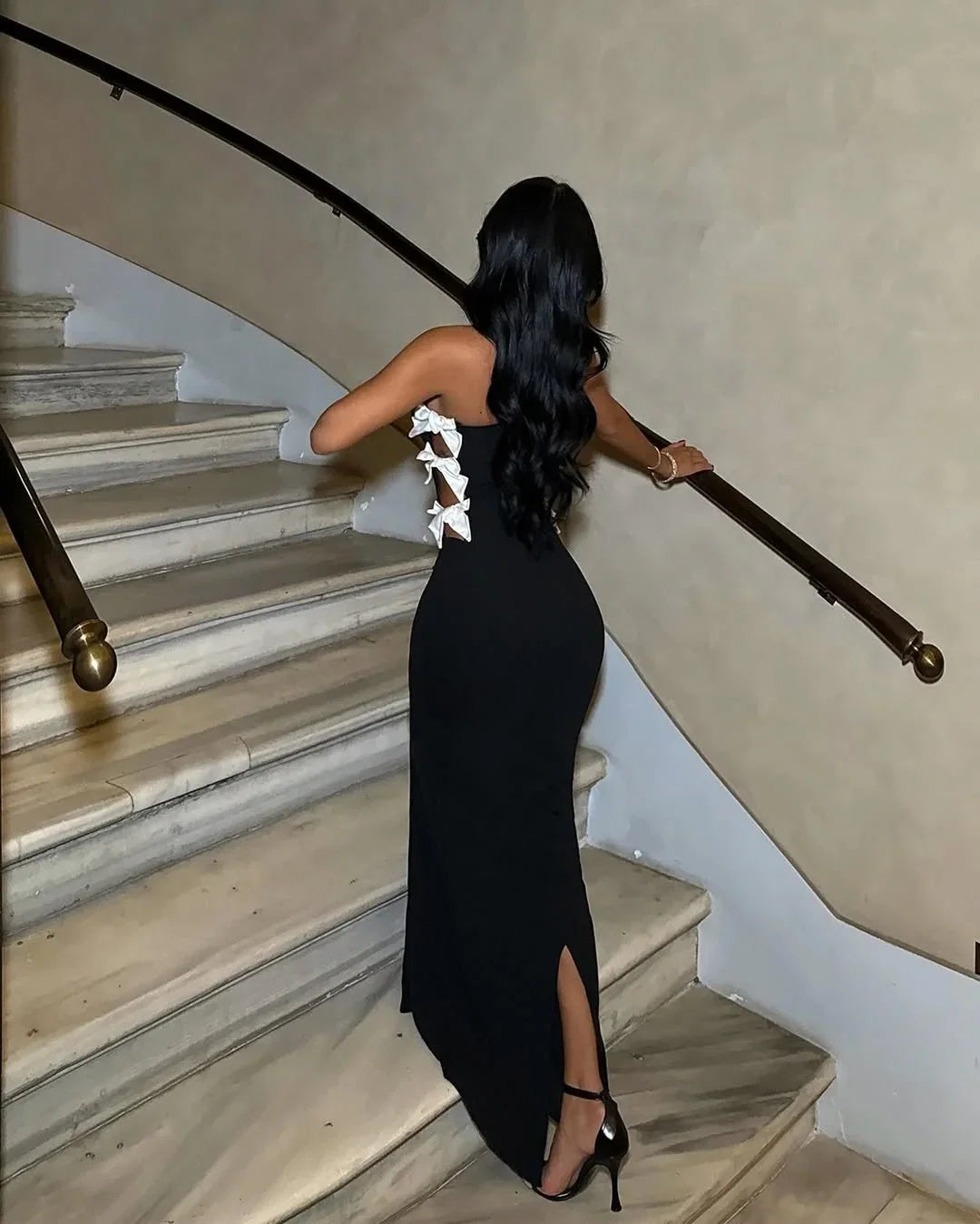 Black Mermaid Strapless Bow Cutout Maxi Evening Dress