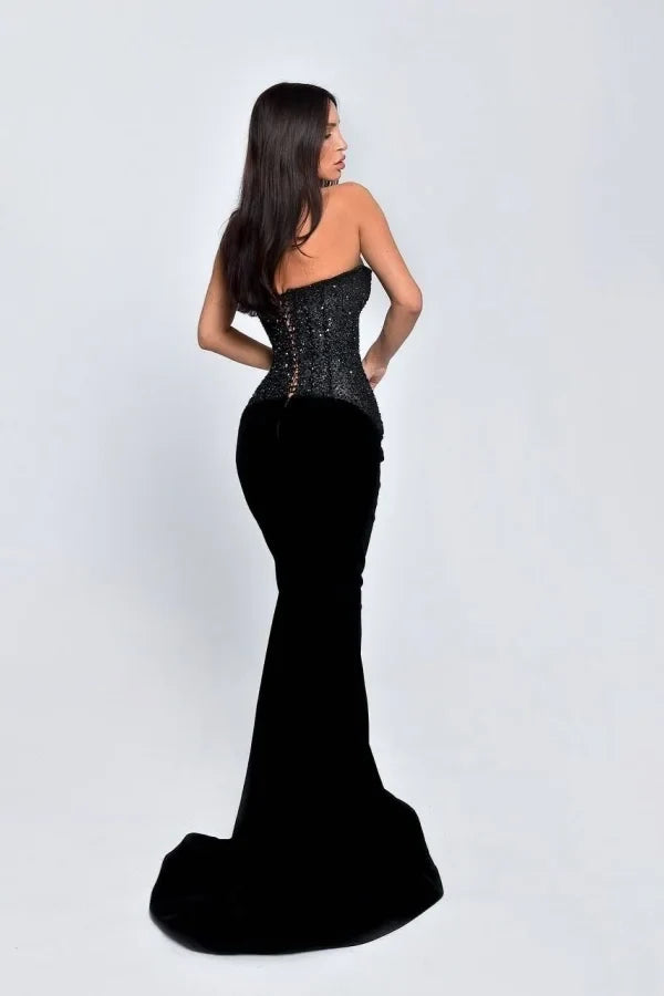 Black Mermaid Strapless Corset Floor-Length Prom Dress