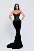 Black Mermaid Strapless Corset Floor-Length Prom Dress