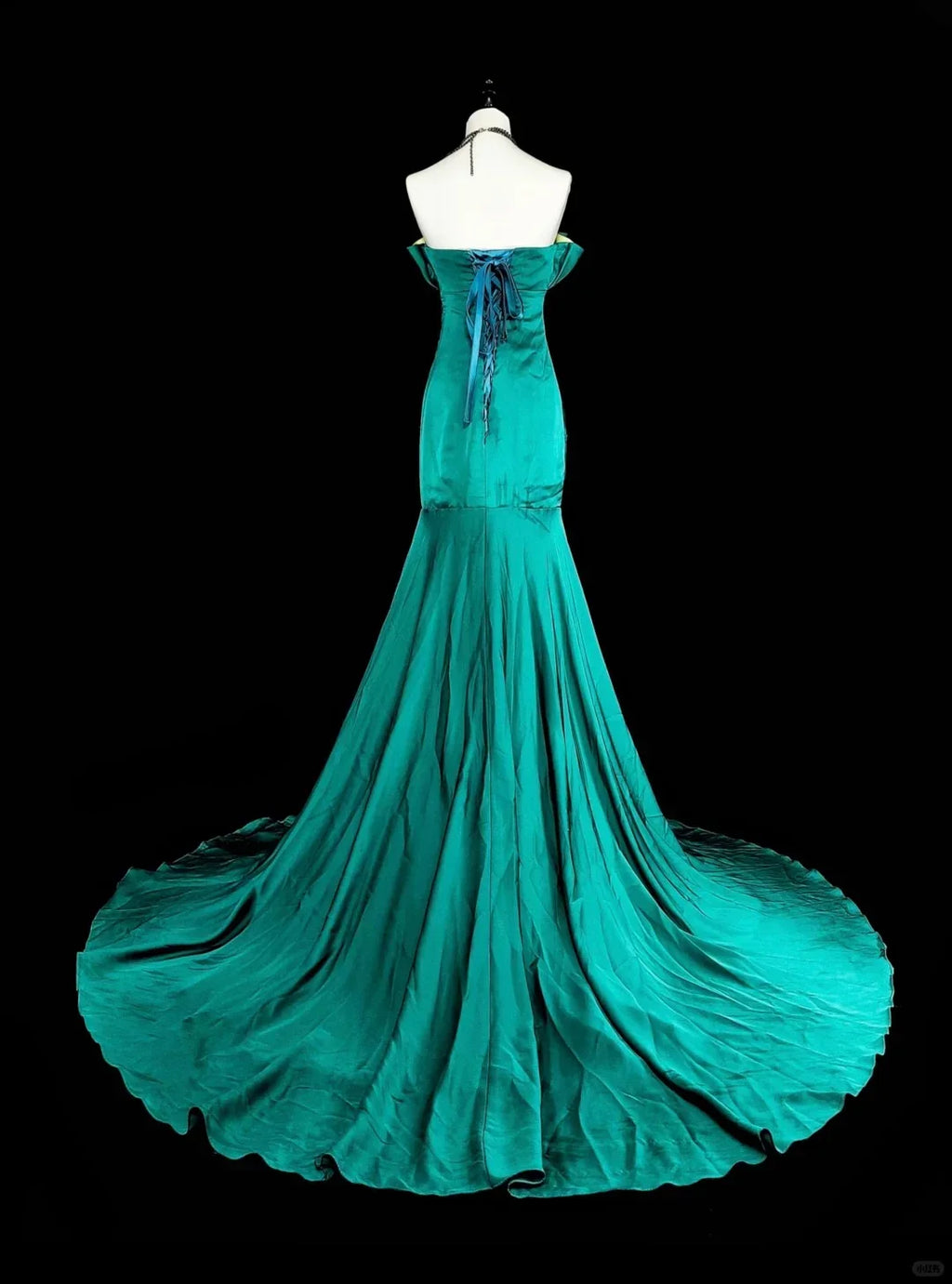 Teal Mermaid Strapless Ruched Maxi Prom Dress