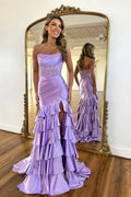 Lavender Mermaid Strapless Ruffle Maxi Party Dress