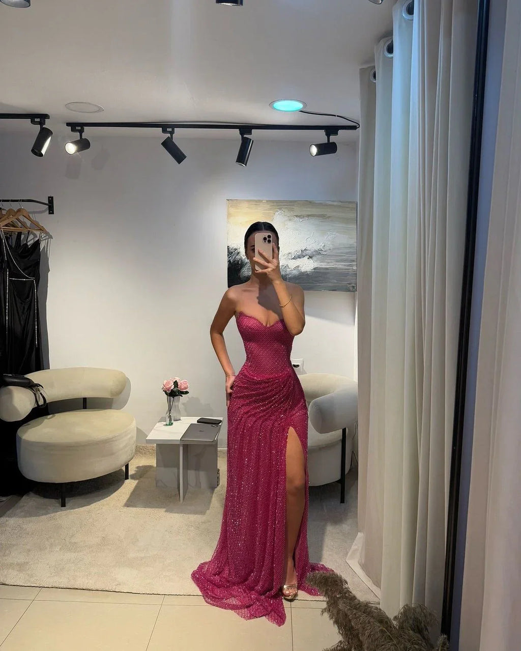 Mermaid Strapless Fuchsia Maxi Prom Dress