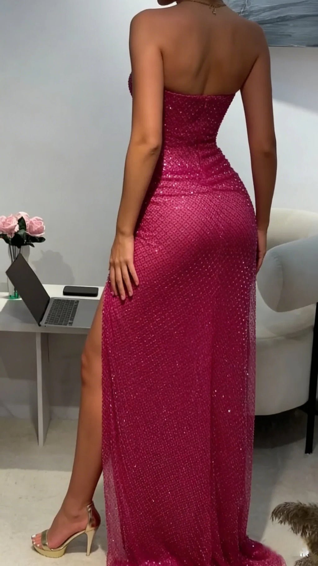 Mermaid Strapless Fuchsia Maxi Prom Dress