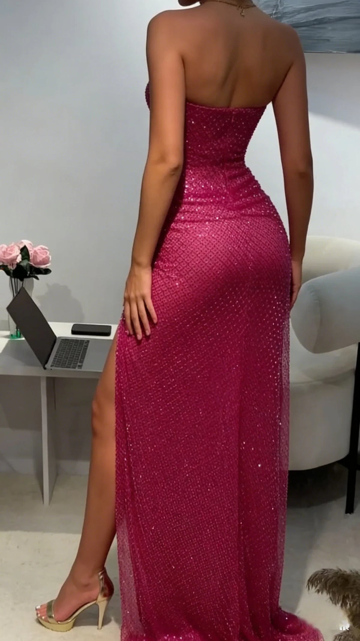 Mermaid Strapless Fuchsia Maxi Prom Dress