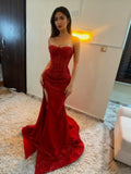 Red Mermaid Strapless Maxi Prom Dress