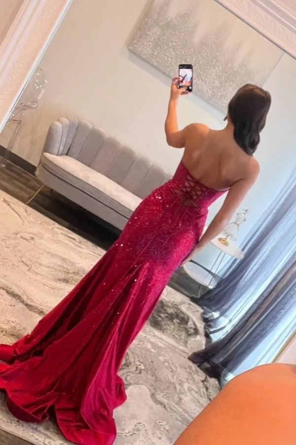 Red Mermaid Strapless Prom Dress
