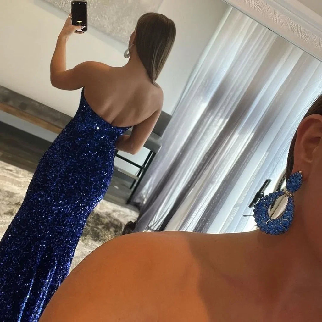Blue Mermaid Strapless Royal Maxi Evening Dress