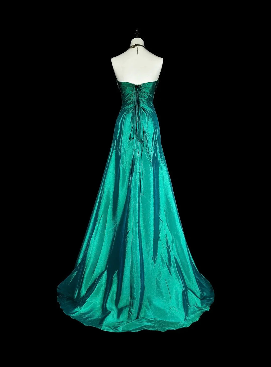 Teal Mermaid Strapless Sleeveless Beaded Maxi Prom Dress