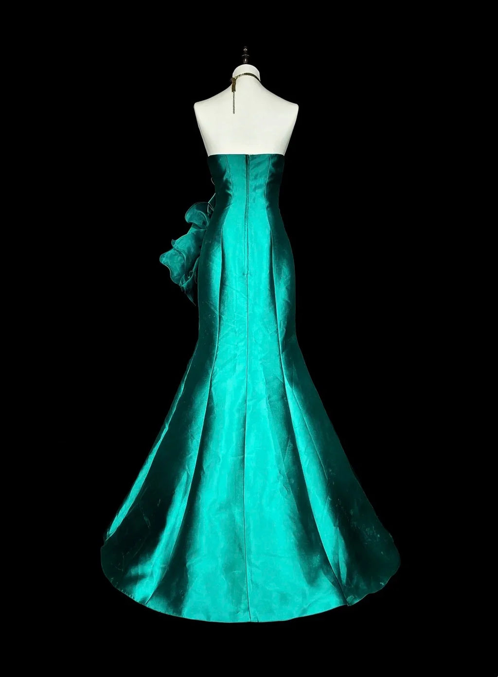 Teal Mermaid Strapless Sleeveless Ruffled Maxi Prom Dress