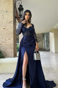 Navy Mermaid Sweetheart Beaded Floor-Length Prom Dress