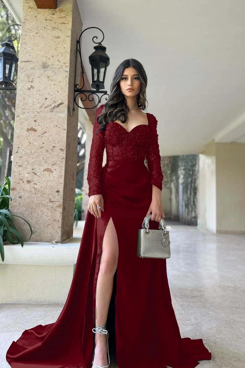 Navy Mermaid Sweetheart Beaded Floor-Length Prom Dress