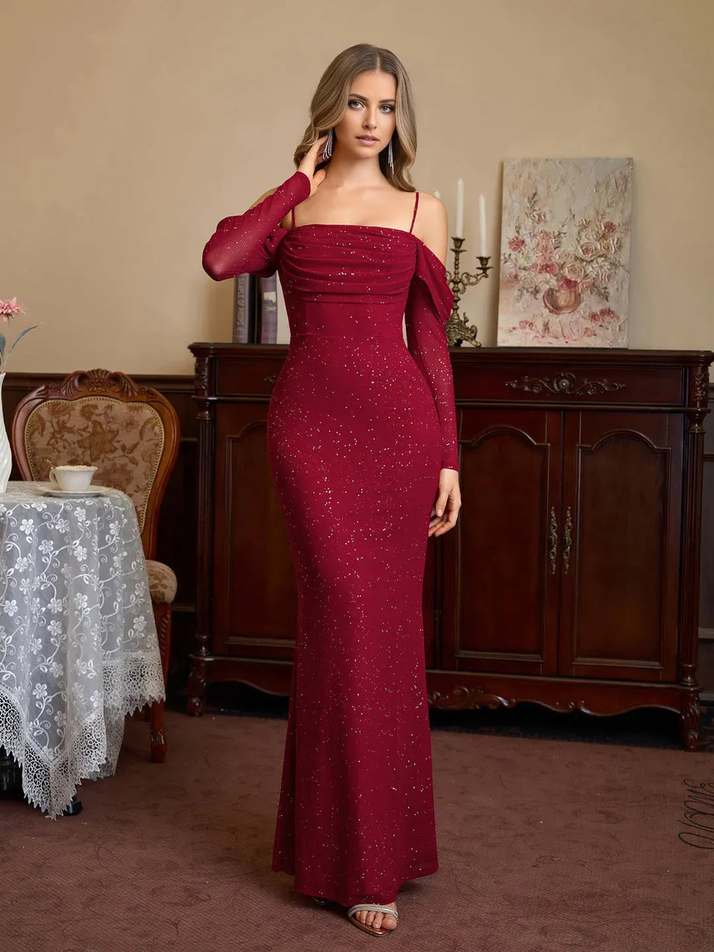 Mermaid Sweetheart Neck Off-Shoulder Solid Back Floor-Length Ruched Prom Dresses