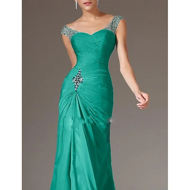 Green Mermaid Sweetheart Neck Sleeveless Beaded Emerald Maxi Prom Dress for Women Hot Sale