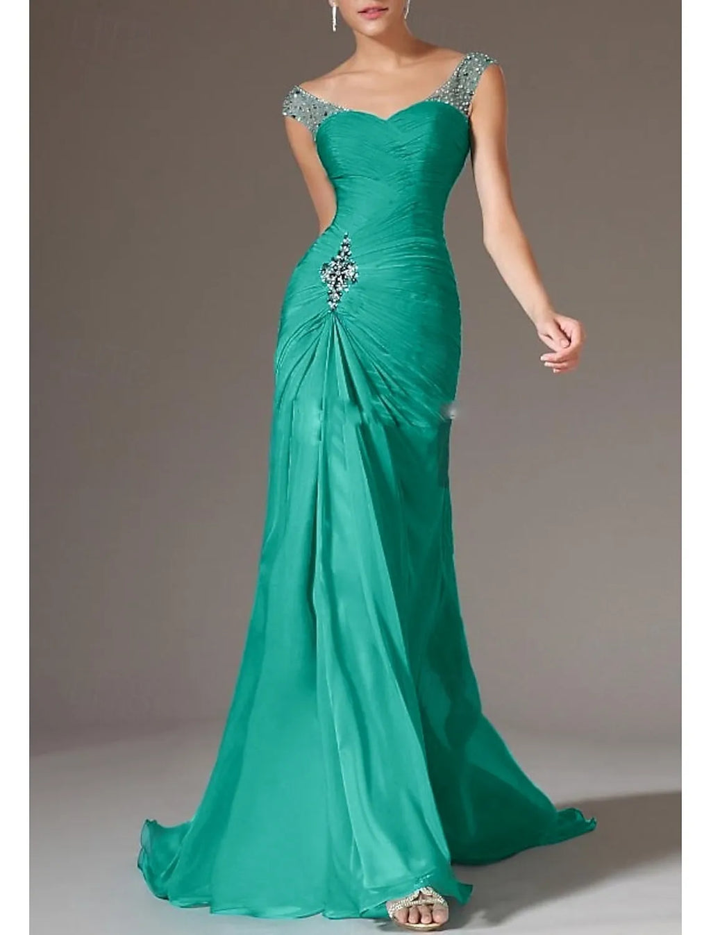 Green Mermaid Sweetheart Neck Sleeveless Beaded Emerald Maxi Prom Dress for Women Hot Sale