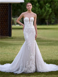Mermaid Sweetheart Neck Sleeveless Lace-Embroidered Up Sweep/Brush Train Wedding Dress