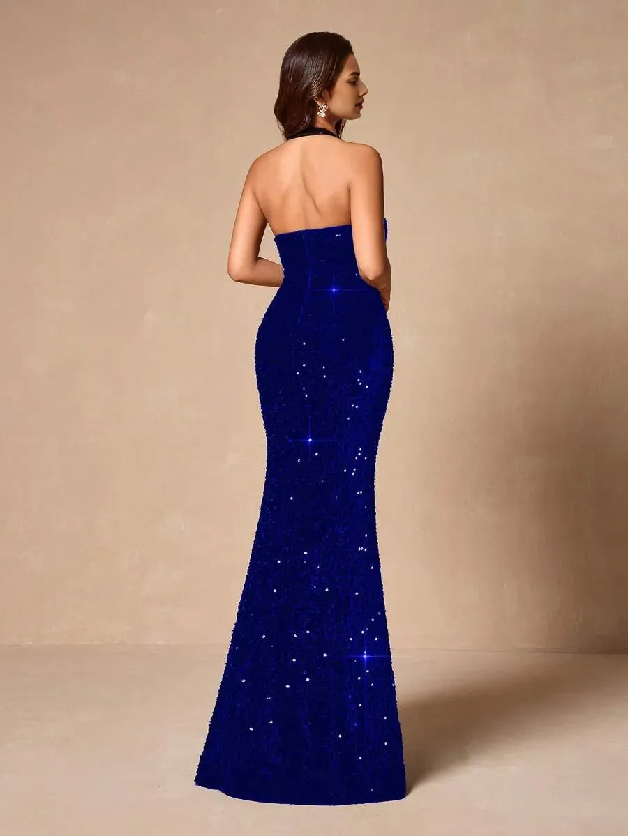 Blue Mermaid Sweetheart Neck Sleeveless Royal Maxi Evening Dress
