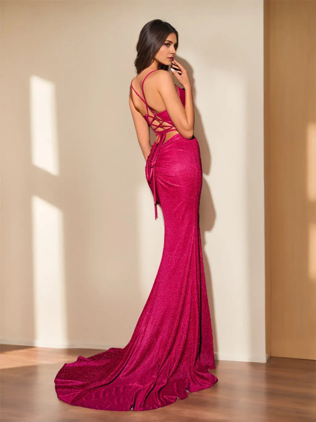 Mermaid Sweetheart Neck Sparkle Sleeveless Crisscross Back Lace-Up Back Floor-length Prom Dresses