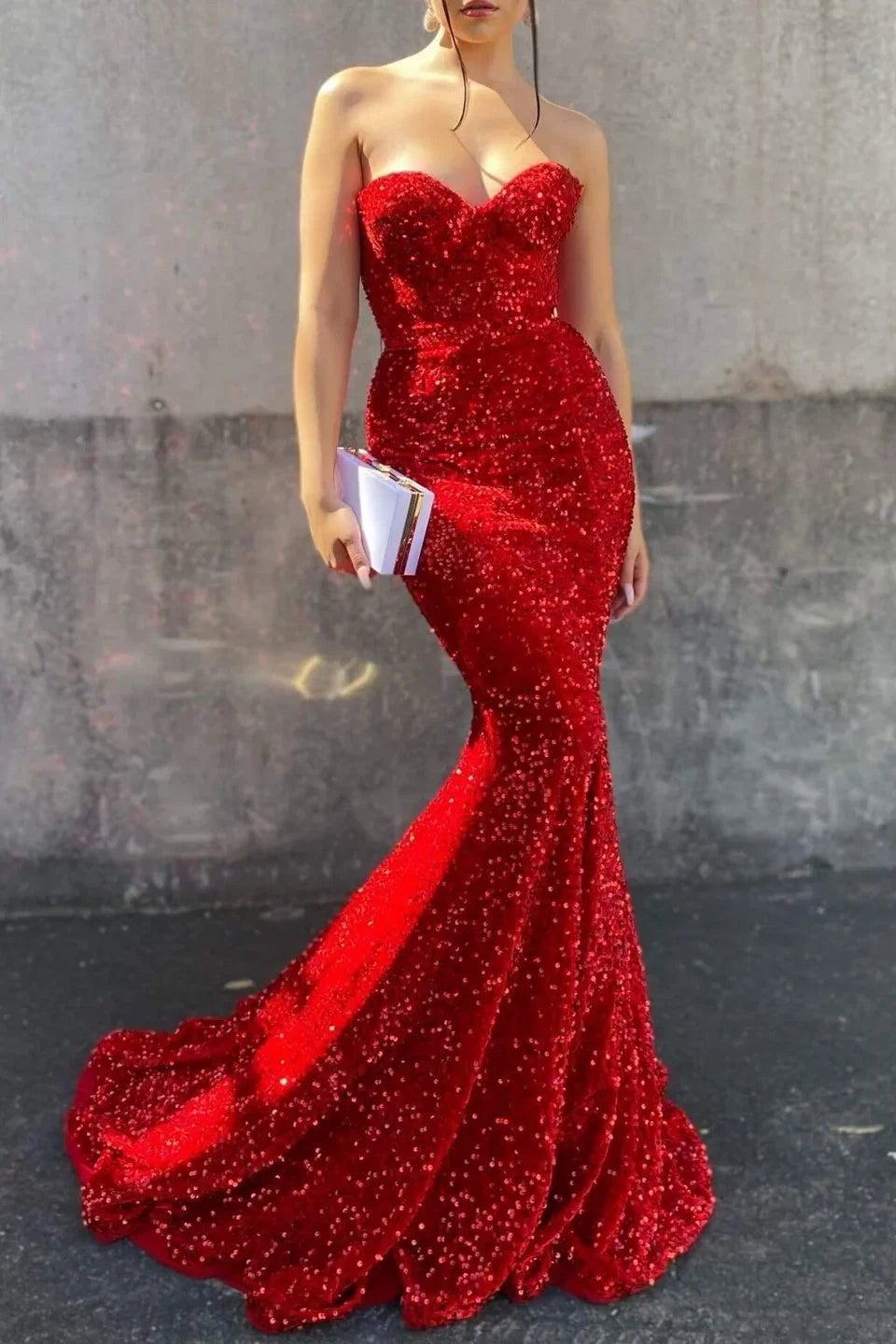 Red Mermaid Sweetheart Maxi Evening Dress
