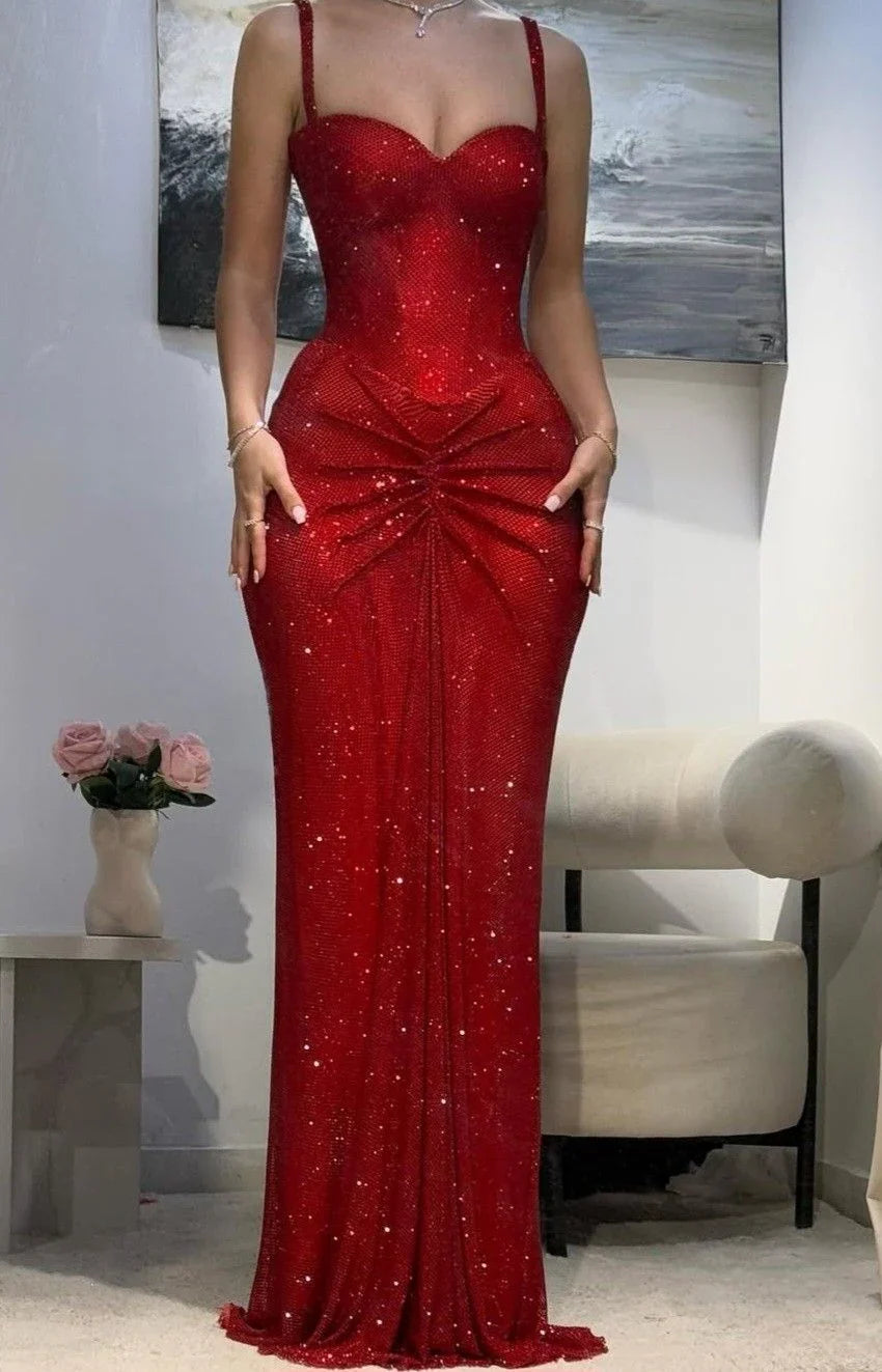 Red Mermaid Sweetheart Maxi Prom Dress