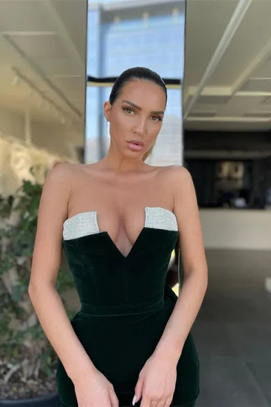 Green Mermaid Strapless Dark Floor-length Evening Dress