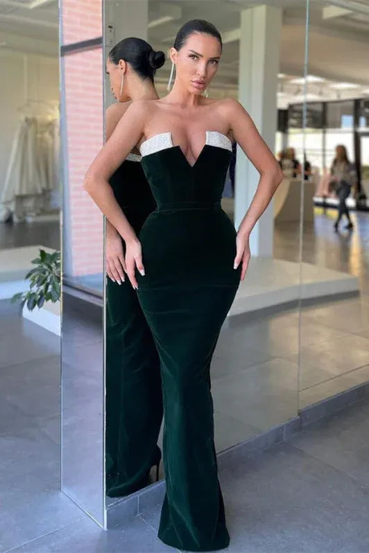 Green Mermaid Strapless Dark Floor-length Evening Dress