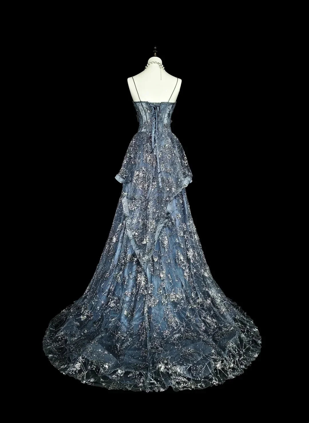 Blue Mermaid Sweetheart Sleeveless Glitter Dusty Maxi Party Dress