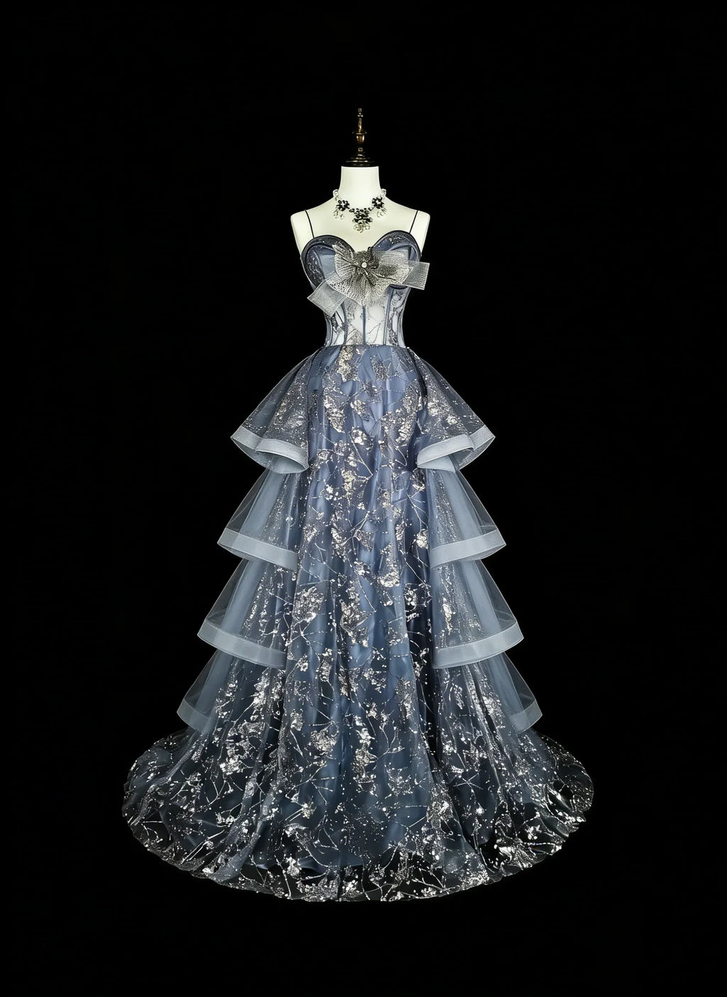 Blue Mermaid Sweetheart Sleeveless Glitter Dusty Maxi Party Dress