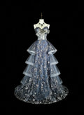 Blue Mermaid Sweetheart Sleeveless Glitter Dusty Maxi Party Dress