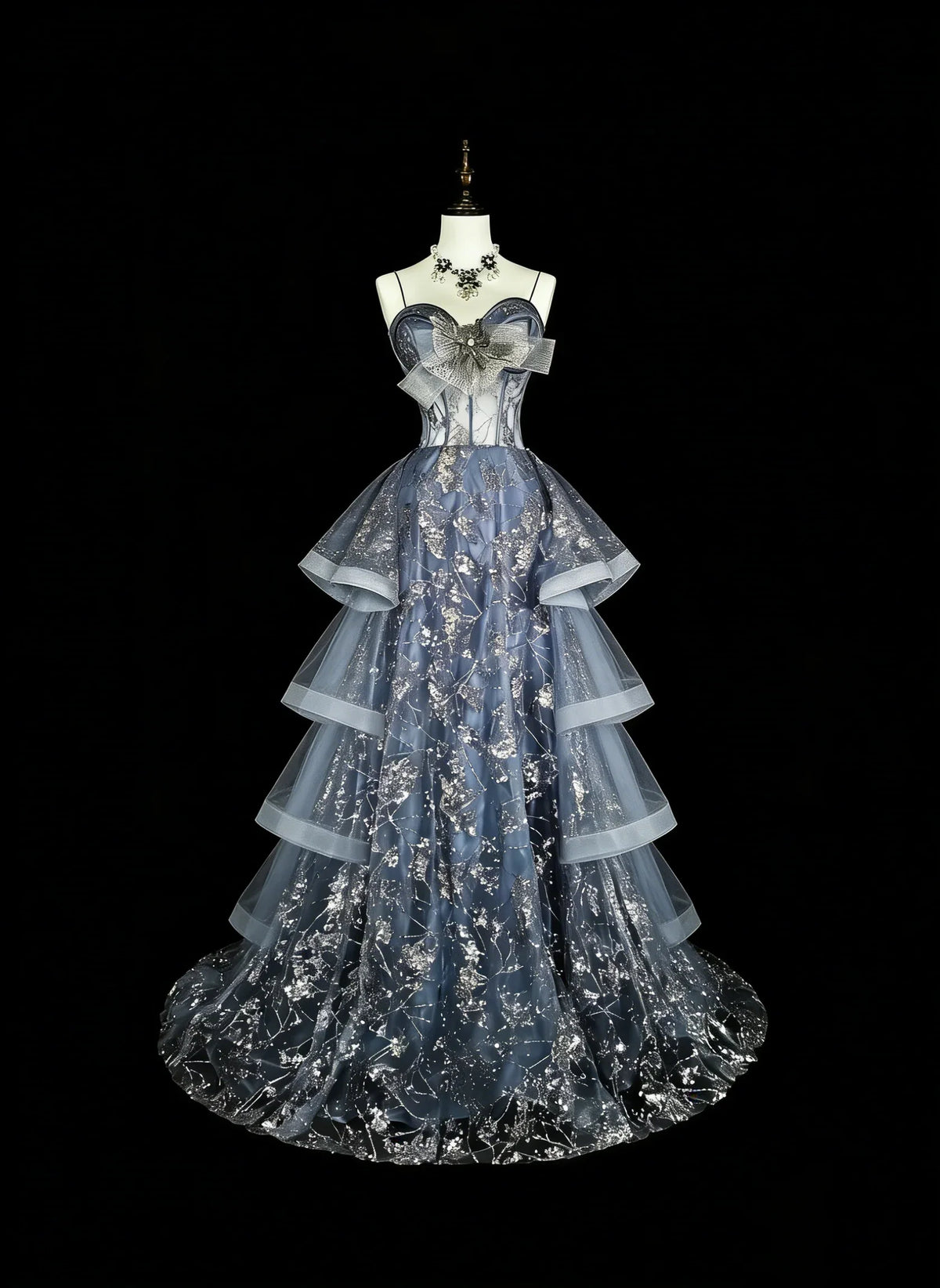 Blue Mermaid Sweetheart Sleeveless Glitter Dusty Maxi Party Dress