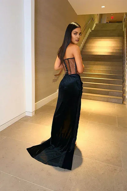 Refined Beautiful Timeless Chic Elegant Black Satin Mermaid Sweetheart Sleeveless Prom Dress