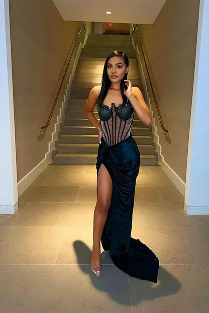Refined Beautiful Timeless Chic Elegant Black Satin Mermaid Sweetheart Sleeveless Prom Dress