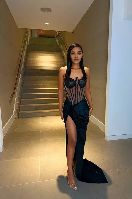 Refined Beautiful Timeless Chic Elegant Black Satin Mermaid Sweetheart Sleeveless Prom Dress