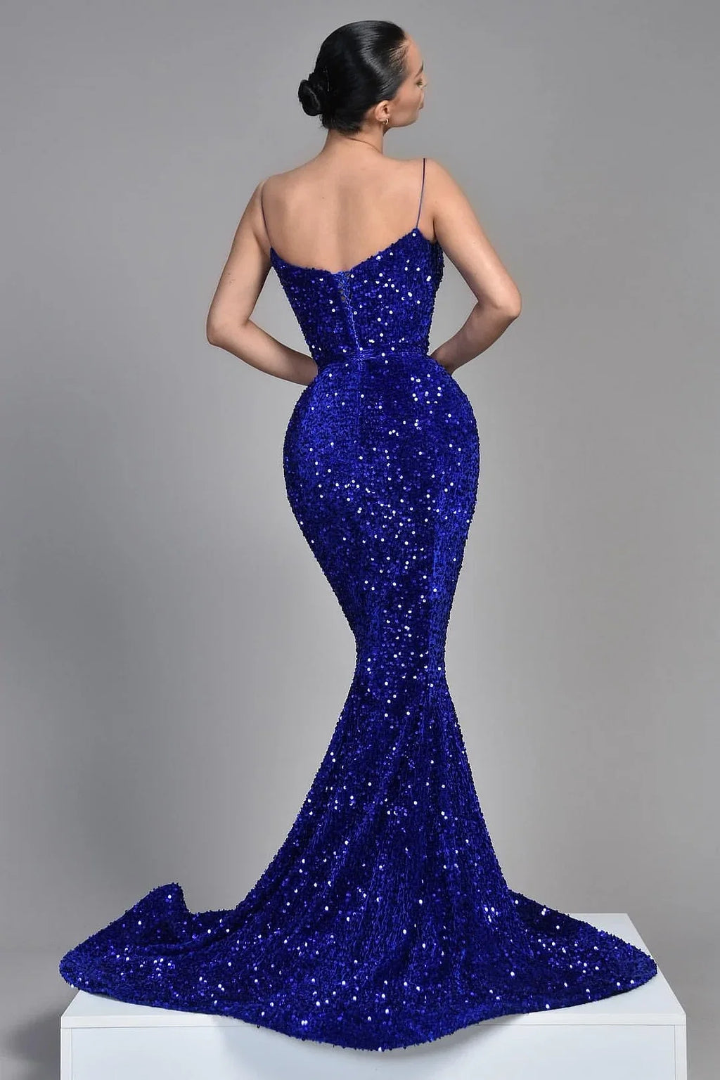 Blue Mermaid Sweetheart Spaghetti Strap Royal Prom Dress