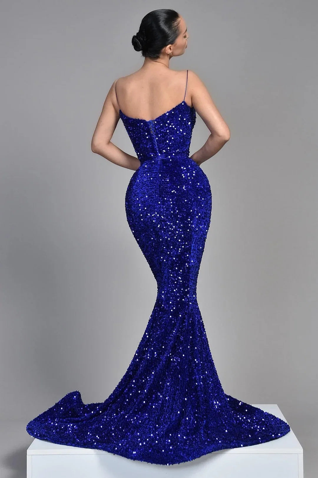 Blue Mermaid Sweetheart Spaghetti Strap Royal Prom Dress