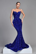 Blue Mermaid Sweetheart Spaghetti Strap Royal Prom Dress