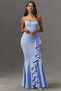 Light Blue Mermaid Sweetheart Strapless Ruffled Back Zip Floor-Length Prom Dress