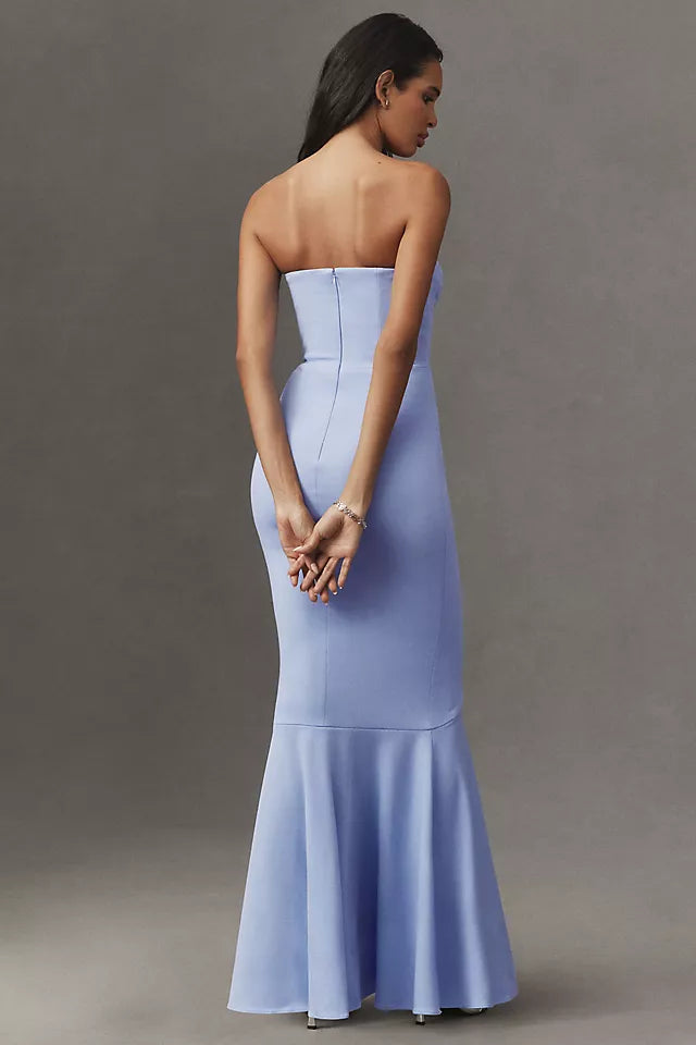 Light Blue Mermaid Sweetheart Strapless Ruffled Back Zip Floor-Length Prom Dress