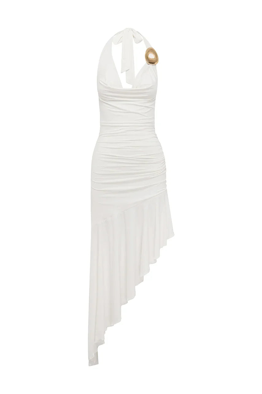 Special Occasion Sophisticated Graceful Stylish Elegant White Mermaid Halter Sleeveless Prom Dress