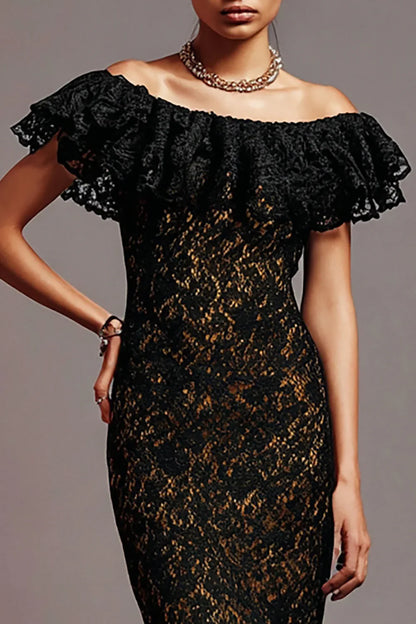 Special Occasion Sophisticated Graceful Stylish Elegant Gold Lace Mermaid Ruffle Floor-Length Prom Dress