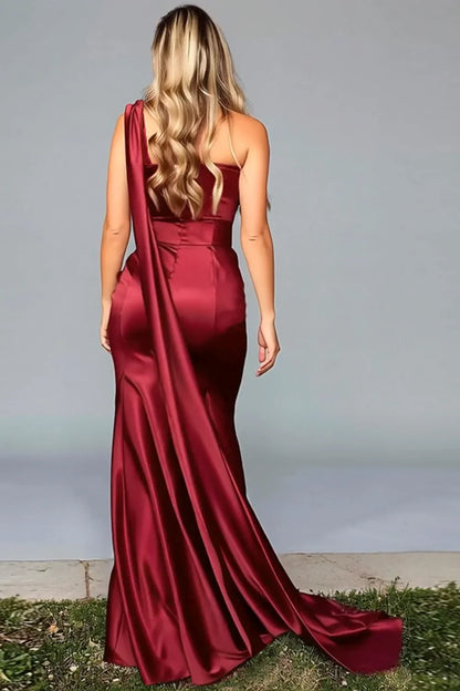 Graceful Stylish Refined Beautiful Timeless Elegant Burgundy Satin Mermaid Sleeveless Prom Dress